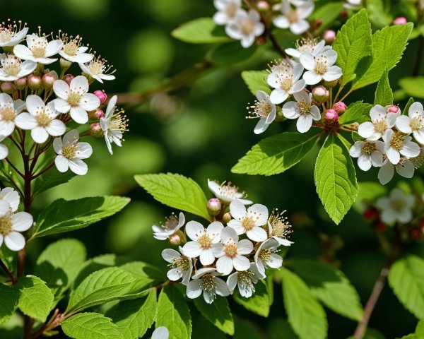 Close-up of Blooming White Flowers with Green Leaves