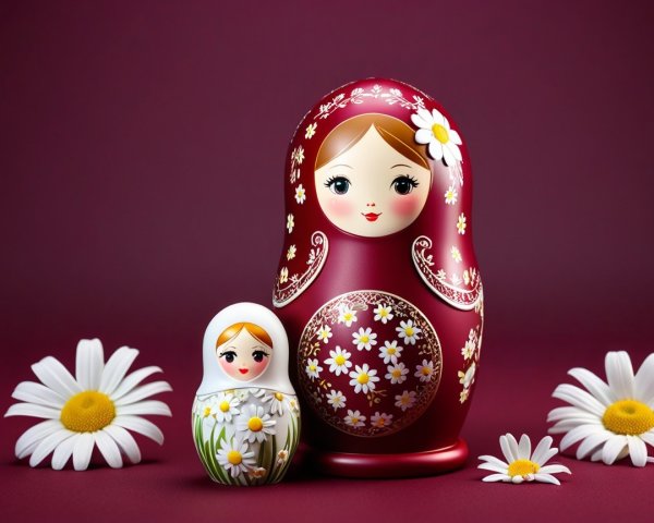 Matryoshka Dolls on Reddish-Purple Surface Background