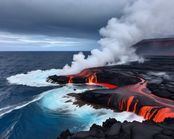 Volcanic Landscape with Lava and Ocean Contrast