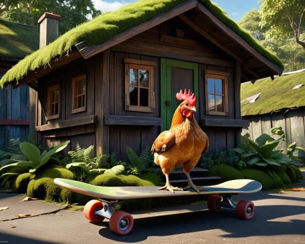 Ginger Chicken on Skateboard by Whimsical Wooden House