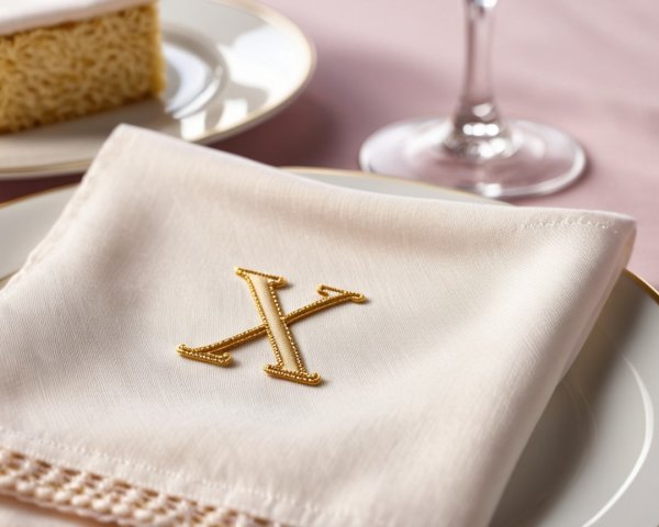 Cream-Colored Napkin on White and Gold Plate