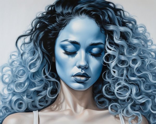 Hyperrealistic Portrait of a Young Woman in Blue Tones