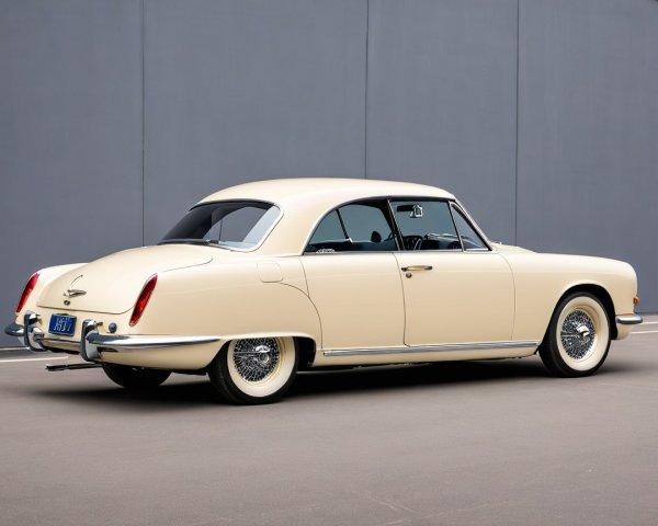 Classic Vintage Car with Pale Beige Exterior and Chrome Accents