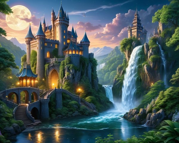 Majestic Fantasy Castle Amidst Nature's Splendor