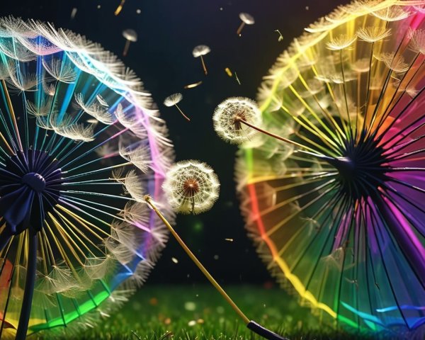 Dandelion Seed Umbrellas in a Dreamy Landscape