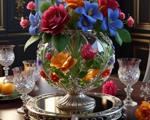 Lavish Floral Arrangement in Ornate Glass Vase