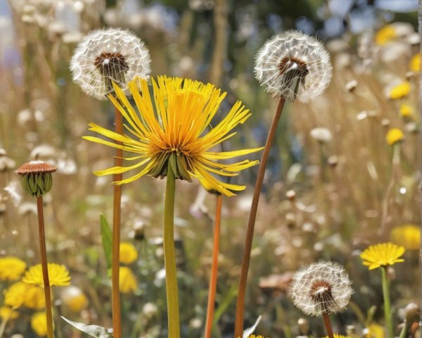 Bright Yellow Dandelions in a Spring Field Scene