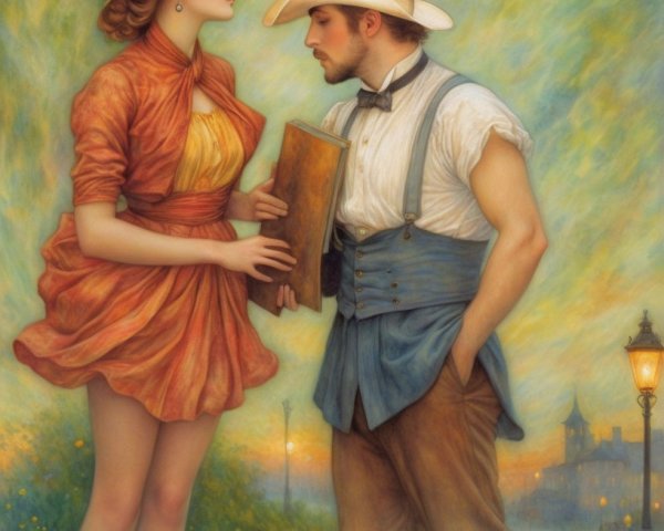 Traditional Rural Couple in Romantic Embrace Painting