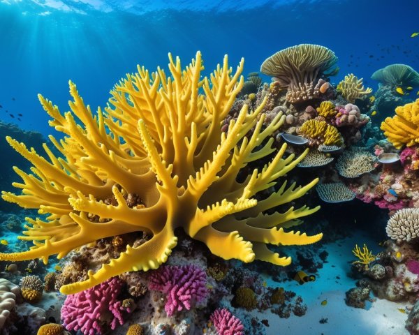 Vibrant Underwater Coral Reef Ecosystem with Marine Life