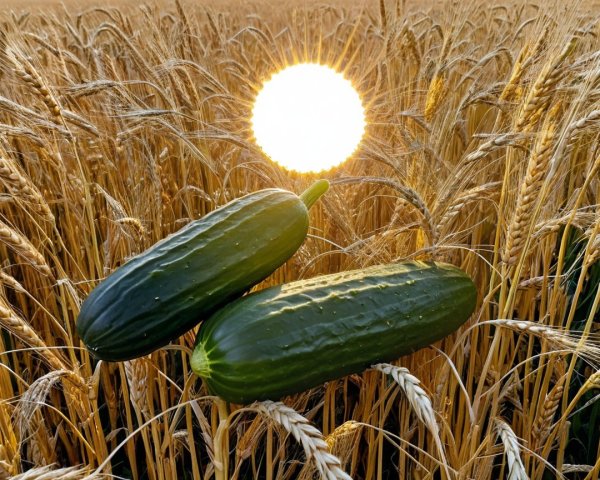 Cucumbers Among Wheat in Sunlit Field Scene