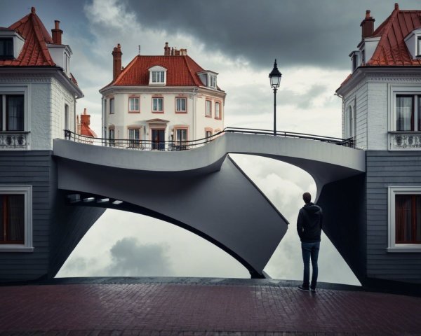 Curved Bridge Connecting Two Distinct Buildings