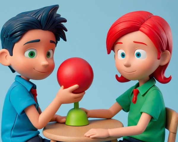 Animated Characters at Table with Colorful Outfits