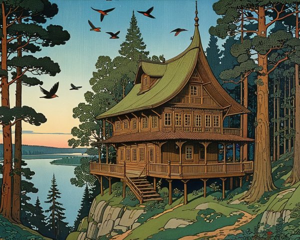 Elevated Wooden House on Rocky Hill Overlooking Lake