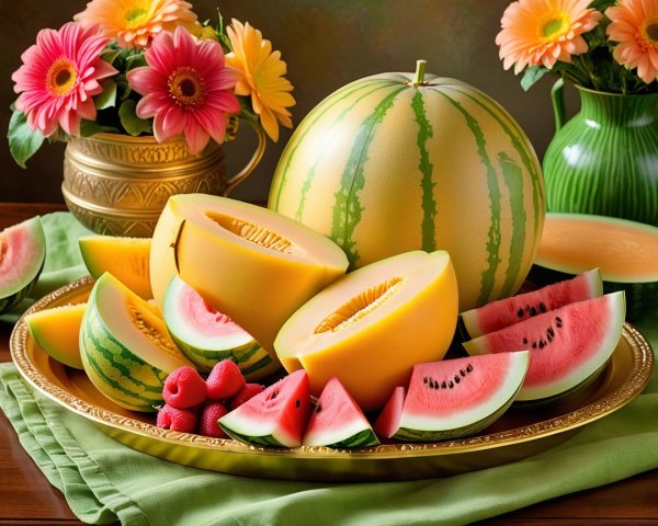 Colorful Fruit Platter with Watermelon and Raspberries