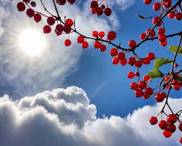 Vibrant Red Berries Against a Blue Sky and Clouds