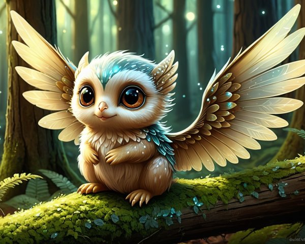 Fantasy Illustration of a Fluffy Winged Creature