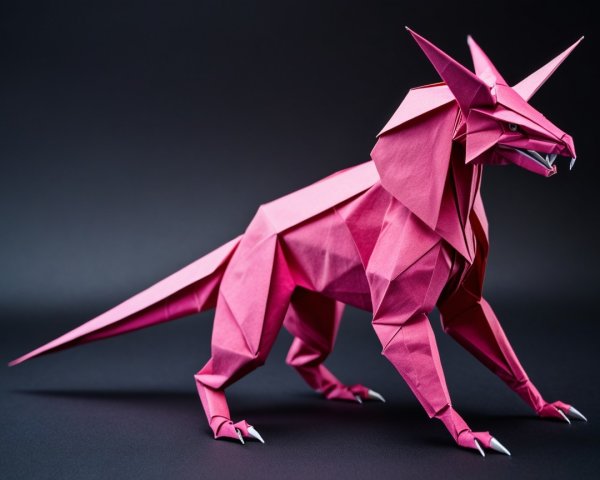 Detailed Origami Pink Dragon on Dark Gray Background