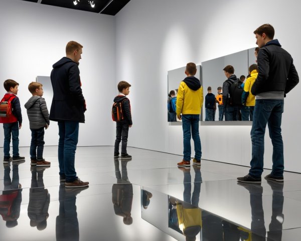 Children Exploring Reflections in Art Gallery Mirrors