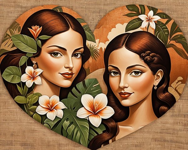 Digital Pop Art Painting of Two Women with Flowers