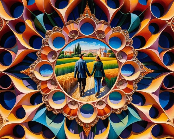 Digital Painting of Couple in Wheat Field with Mandala