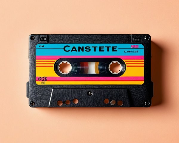 Vibrant Retro Audio Cassette on Peach Background
