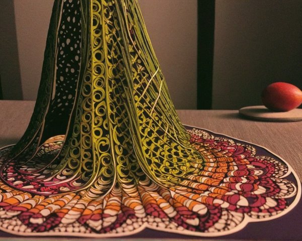 Elaborate Peacock-Themed Paper Art Sculpture Close-Up