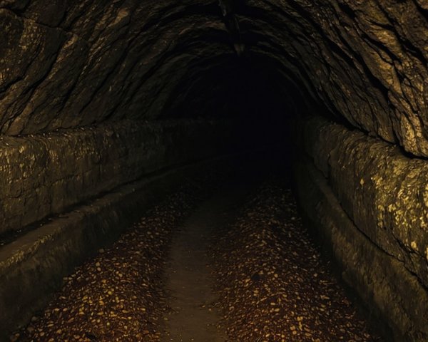 Underground Tunnel with Stone Walls and Dark Pathway