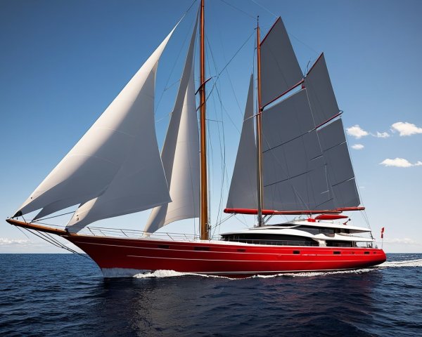 Red Sailing Yacht on Blue Waters Under Clear Sky
