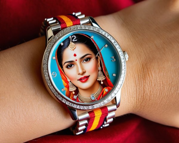 Stylish Wristwatch with Blue Dial and Cultural Design