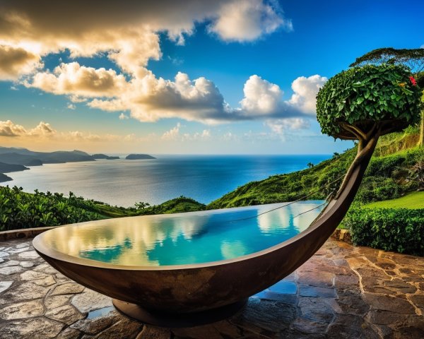 Infinity Pool Shaped Like a Spoon Overlooking Ocean