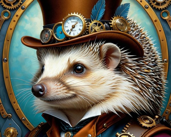 Steampunk Hedgehog Portrait with Ornate Details