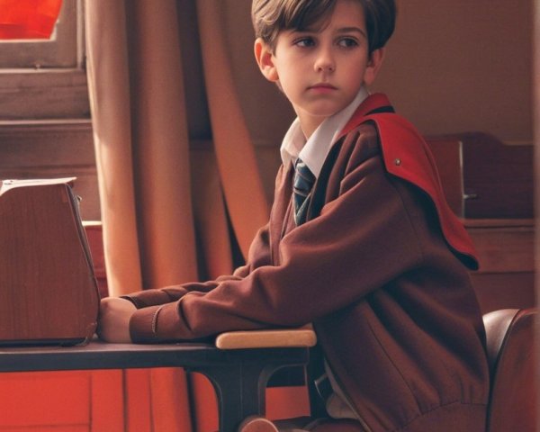 Young boy in classroom with warm tones and soft light