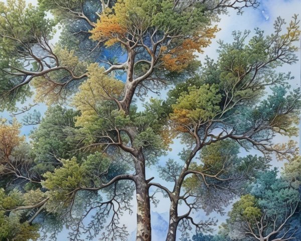 Majestic Tree with Vibrant Autumn Foliage and Sky