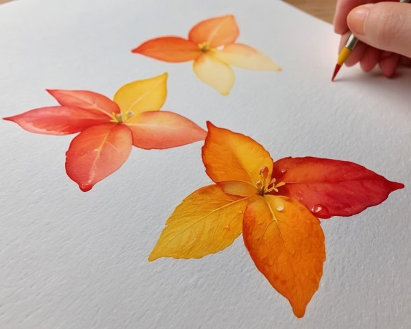 Watercolor Painting of Three Vibrant Flowers