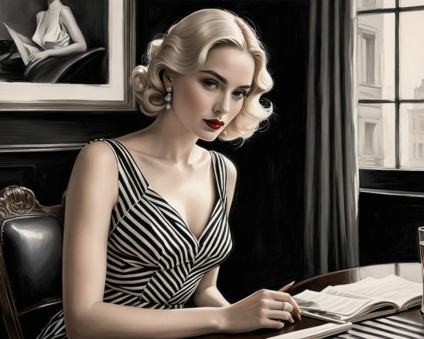 Sophisticated Woman at Desk with Elegant Accessories