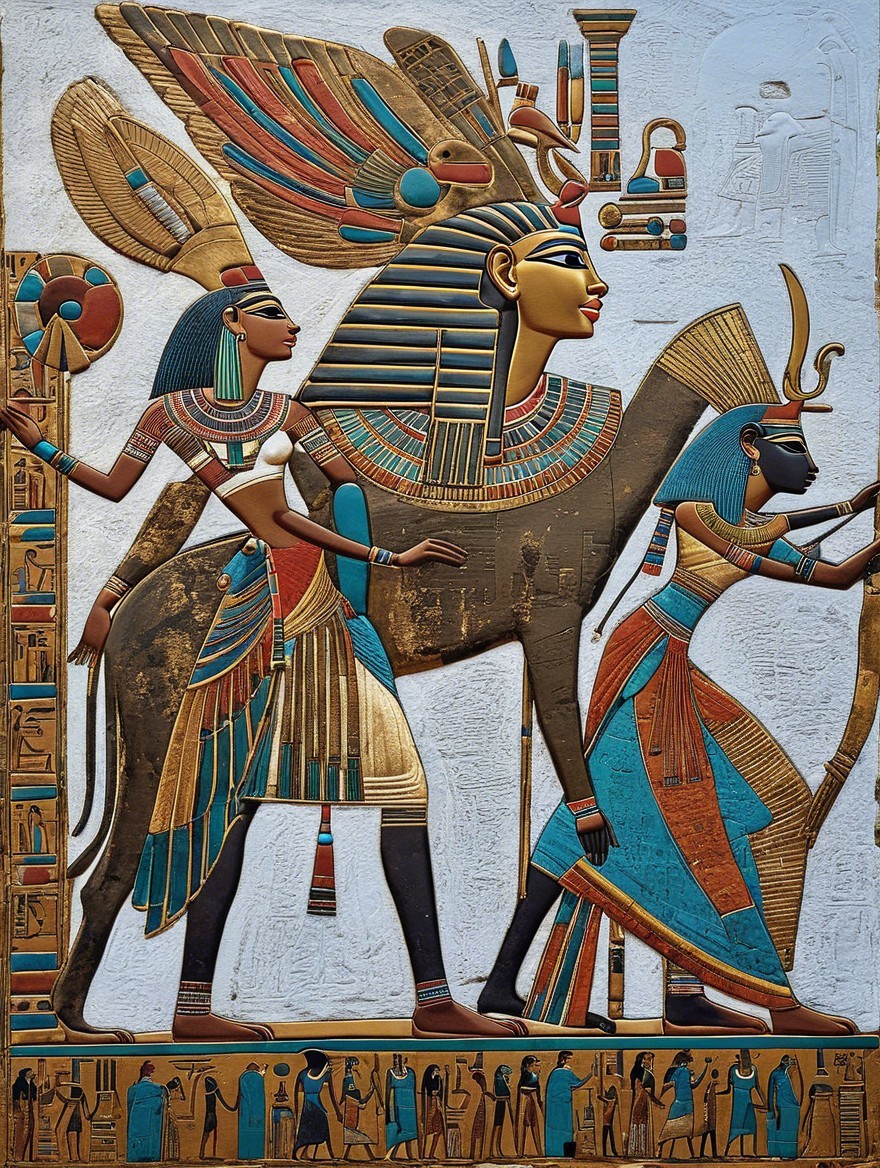Vibrant Ancient Egyptian Scene with Elaborate Costumes