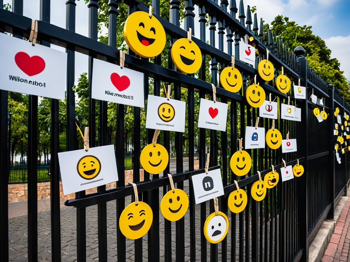 Colorful Fence Decorated with Smiley Face Emojis