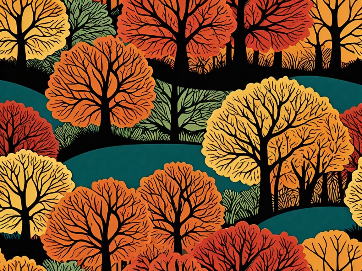 Colorful Autumn Forest Illustration in Flat Art Style