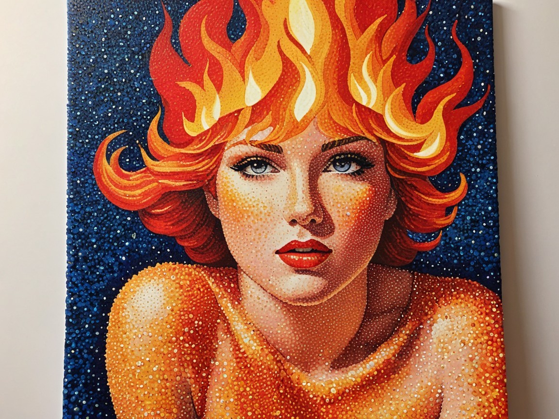 Vibrant Woman with Fiery Red Hair on Blue Background
