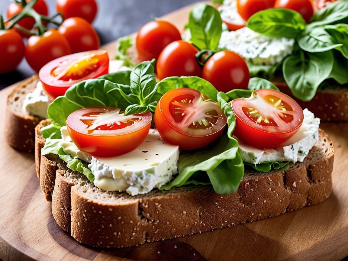 Close-up of Sandwiches on Wooden Board with Fresh Ingredients