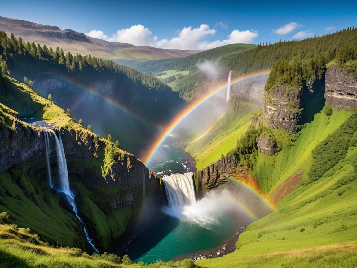 Cascading Waterfalls and Turquoise River Landscape