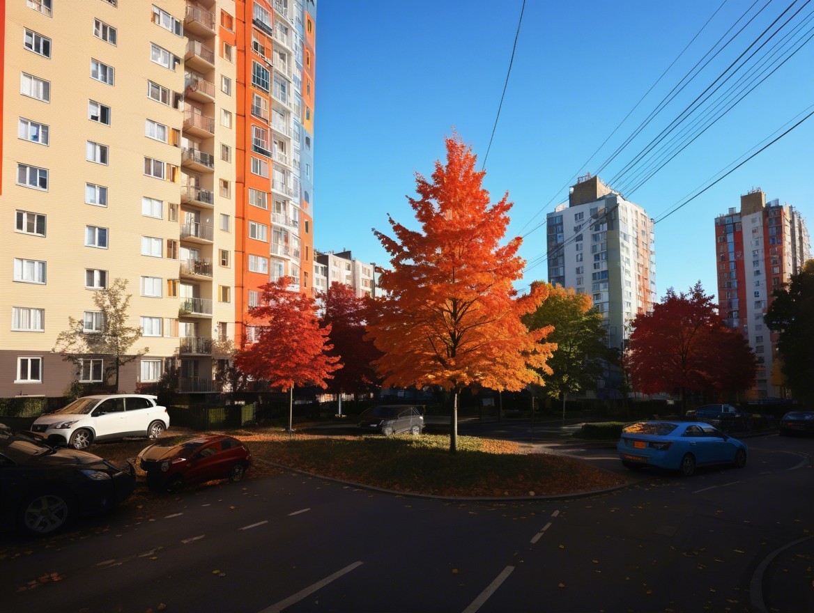 Vibrant Autumn Street with Maple Tree and Foliage