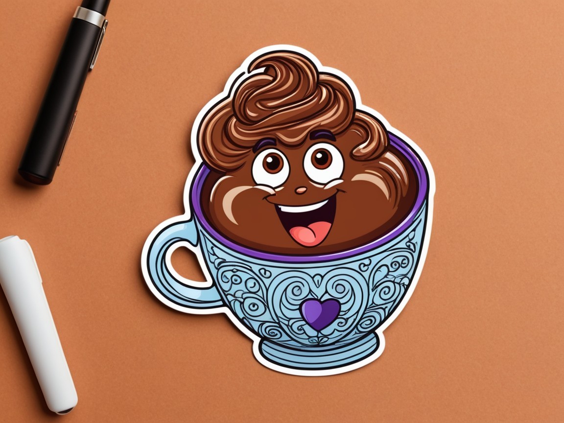Playful cartoon cup filled with chocolate design