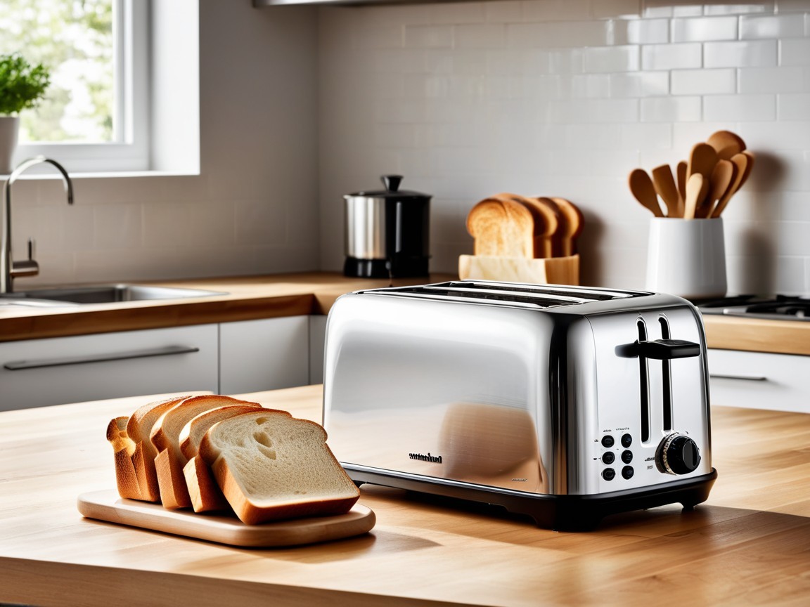 Stainless Steel Toaster on Modern Kitchen Countertop