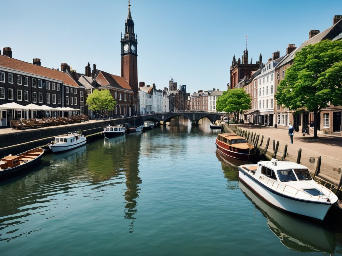Charming European Canal Scene with Historic Buildings