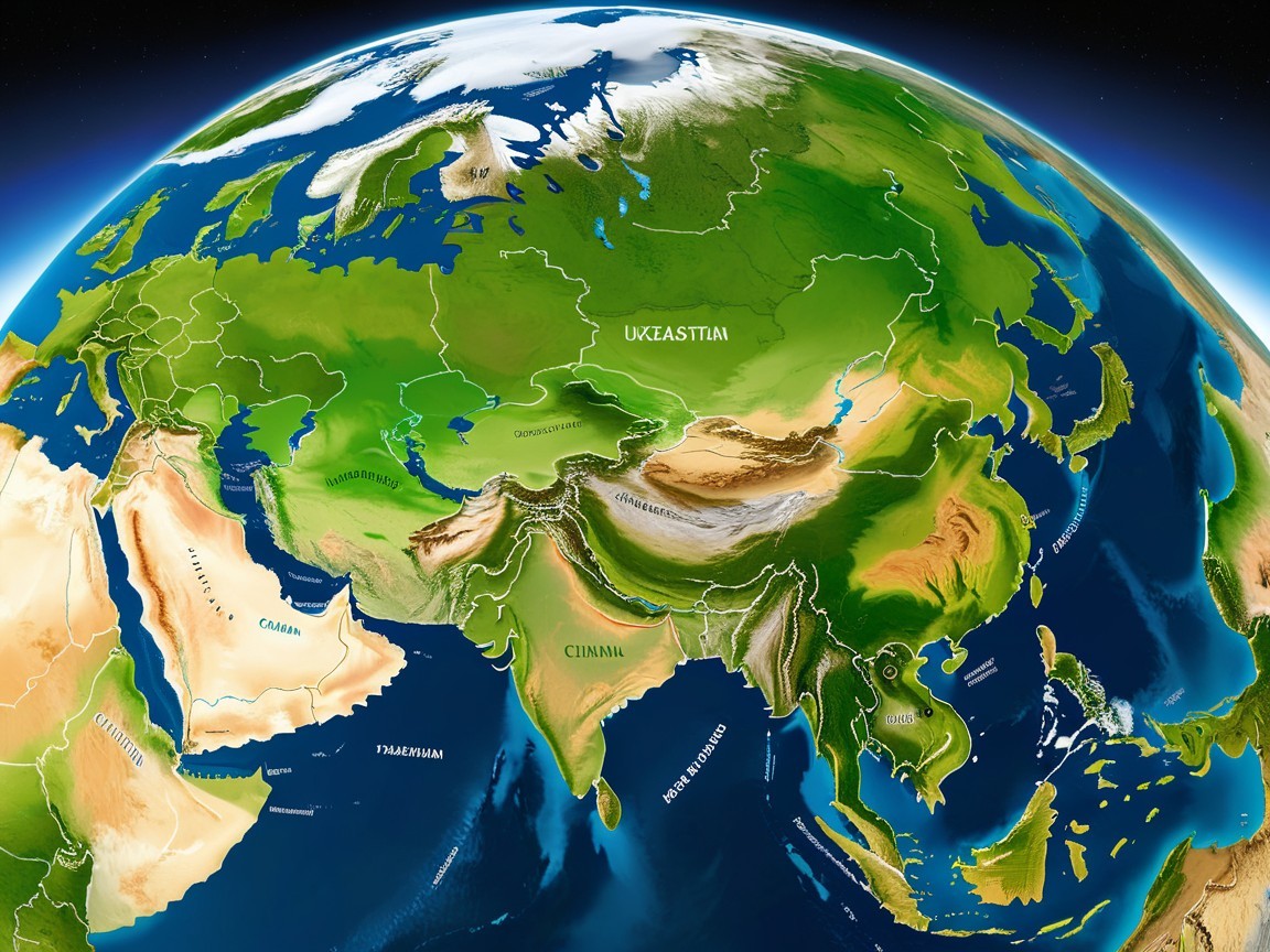 Three-Dimensional Rendering of Asia's Topography