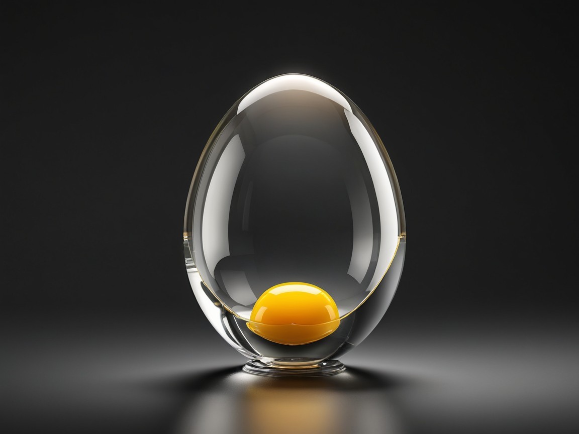 Transparent Egg Shape with Yellow Yolk on Dark Background