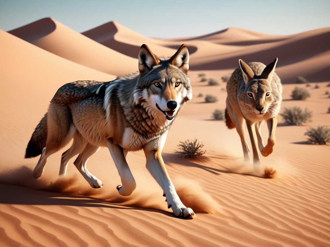 Desert Race Between a Wolf and a Rabbit