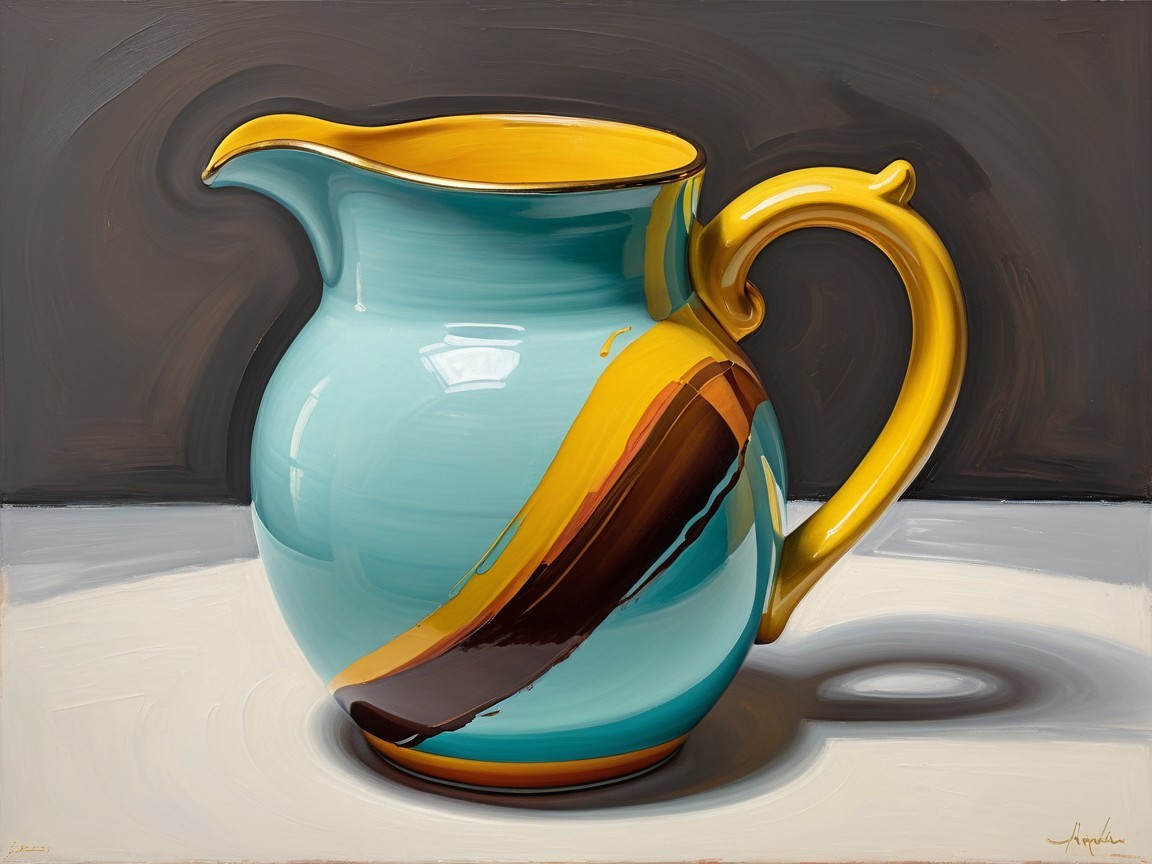 Modern Still Life of Baby Blue Ceramic Pitcher