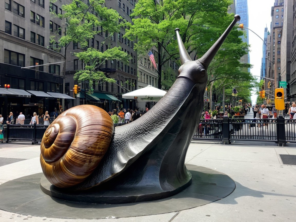 Bronze Snail Sculpture in Urban City Setting